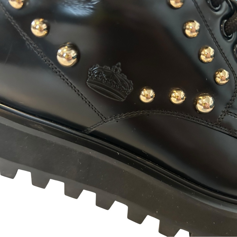 Dolce & Gabbana 9 Naxos combat boot studded jeweled lace‎ up zip crown embossed - Picture 12 of 16